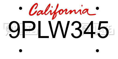 9PLW345 California License Plate