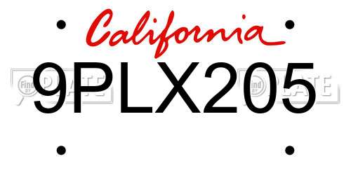 9PLX205 California License Plate