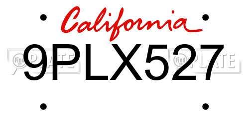 9PLX527 California License Plate