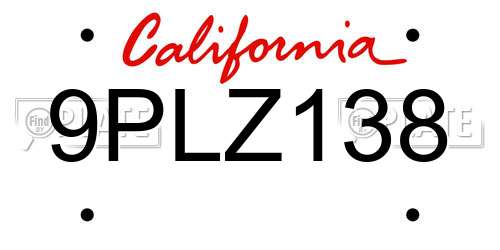 9PLZ138 California License Plate