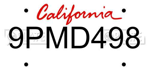 9PMD498 California License Plate