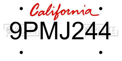 9PMJ244 California License Plate