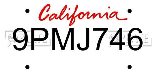 9PMJ746 California License Plate