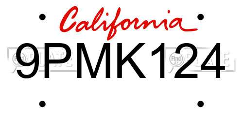 9PMK124 California License Plate