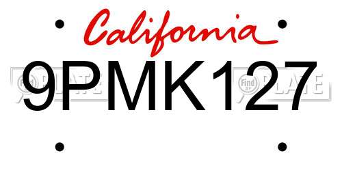 9PMK127 California License Plate