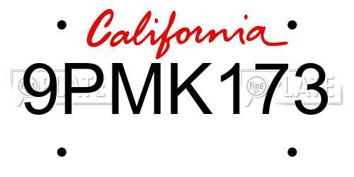 9PMK173 California License Plate