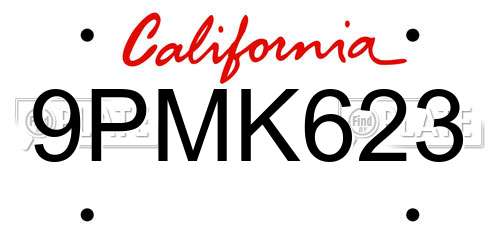 9PMK623 California License Plate
