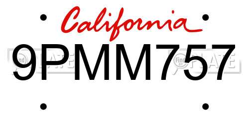 9PMM757 California License Plate