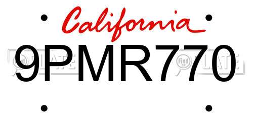 9PMR770 California License Plate