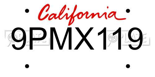 9PMX119 California License Plate