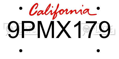 9PMX179 California License Plate