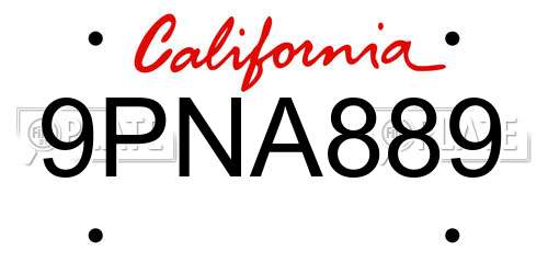 9PNA889 California License Plate