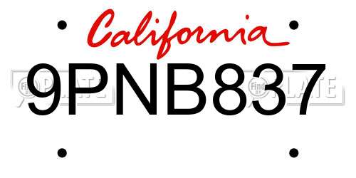 9PNB837 California License Plate