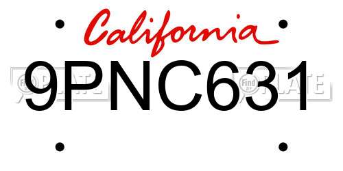 9PNC631 California License Plate