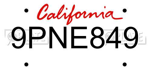 9PNE849 California License Plate