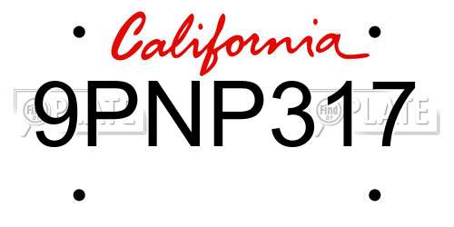 9PNP317 California License Plate