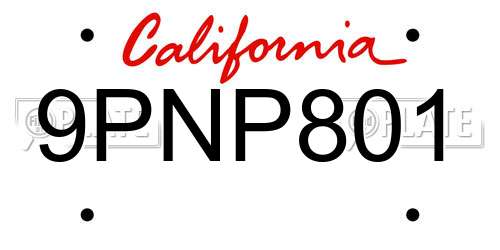 9PNP801 California License Plate