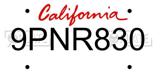 9PNR830 California License Plate
