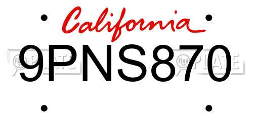 9PNS870 California License Plate