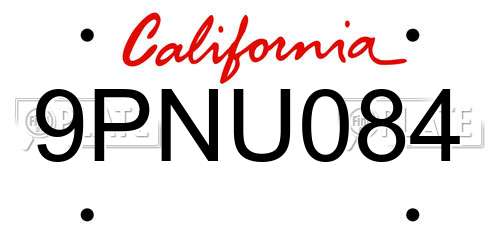 9PNU084 California License Plate