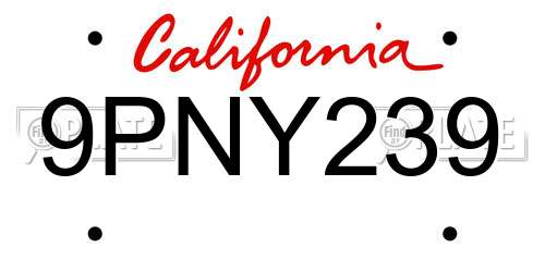 9PNY239 California License Plate