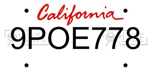 9POE778 California License Plate