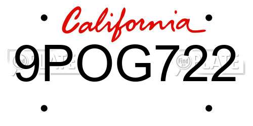 9POG722 California License Plate