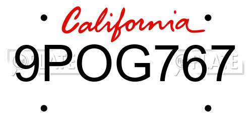 9POG767 California License Plate