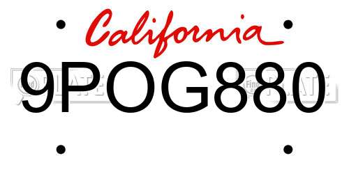9POG880 California License Plate