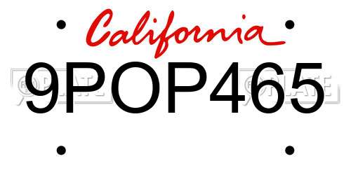 9POP465 California License Plate