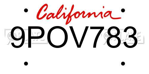 9POV783 California License Plate