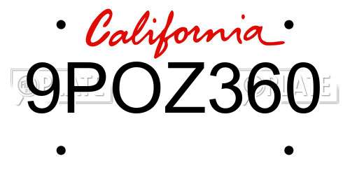 9POZ360 California License Plate