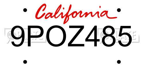 9POZ485 California License Plate