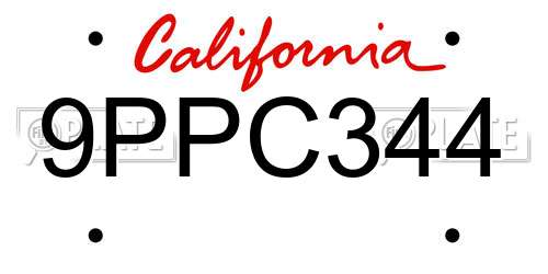 9PPC344 California License Plate