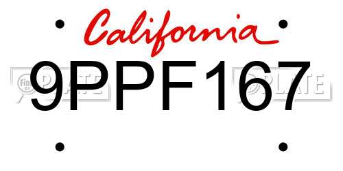 9PPF167 California License Plate