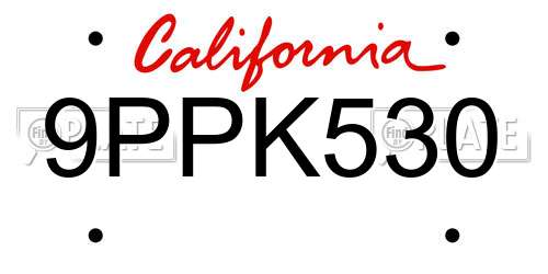 9PPK530 California License Plate