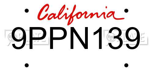 9PPN139 California License Plate