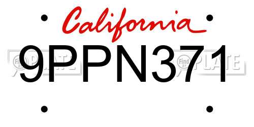 9PPN371 California License Plate