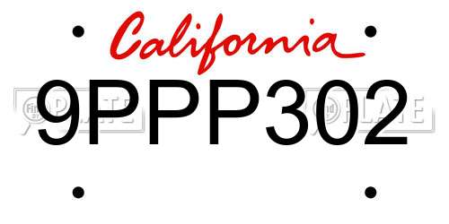 9PPP302 California License Plate