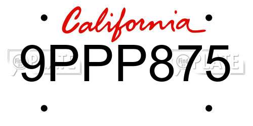 9PPP875 California License Plate