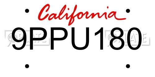 9PPU180 California License Plate