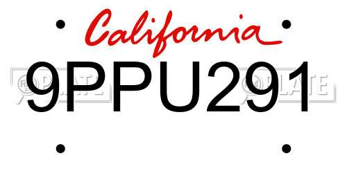 9PPU291 California License Plate