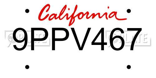 9PPV467 California License Plate