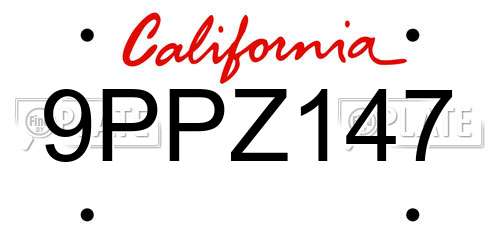 9PPZ147 California License Plate