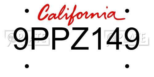 9PPZ149 California License Plate