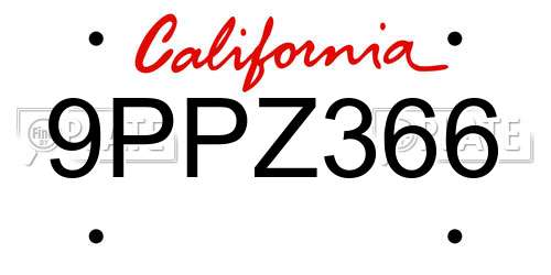 9PPZ366 California License Plate