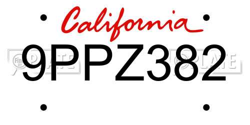 9PPZ382 California License Plate