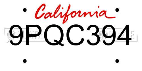 9PQC394 California License Plate