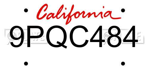 9PQC484 California License Plate