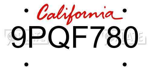 9PQF780 California License Plate